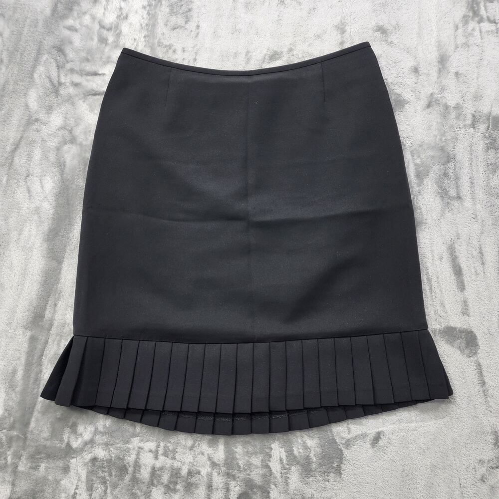 Vintage Skirt Womens 14 Black Pleated Lined Crepe Polyester Office Career Preppy